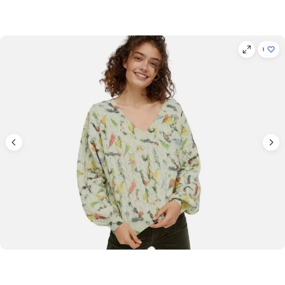 Multicolor Anthropologie Printed Wool Fisherman Cable Knit V-Neck Sweater (NWT) - Picture 1 of 5